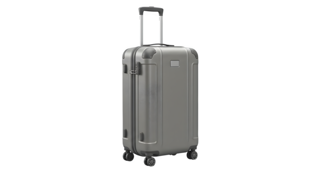 A gray suitcase with an extendable handle on a black background in a studio shot isolated on white background, tarensparent background, png, jpg,jpeg,  on transparent background