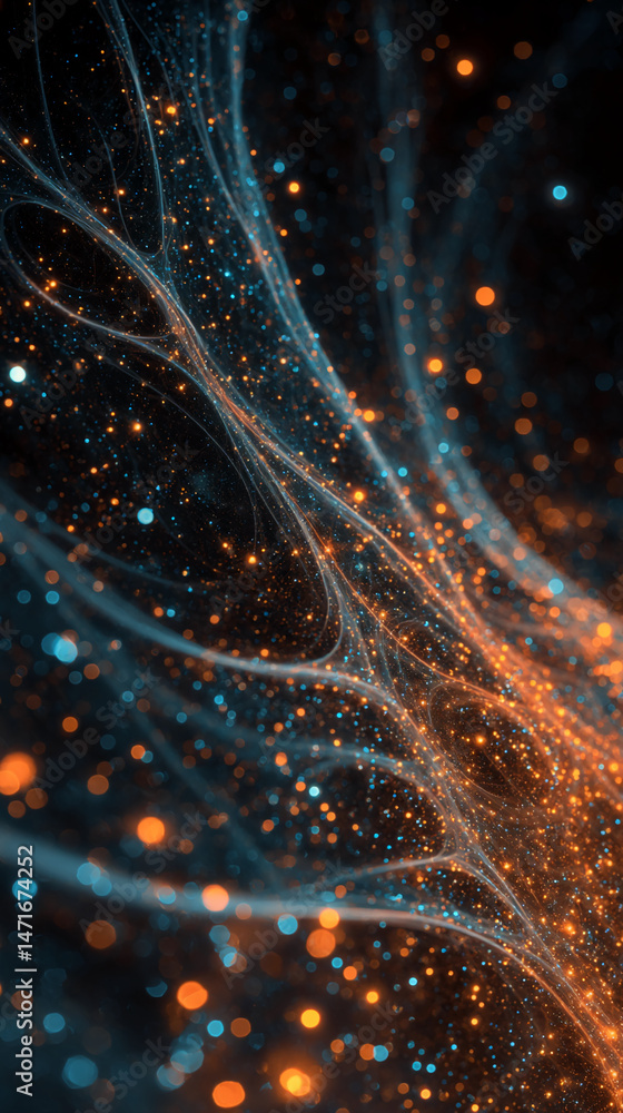 Poster Abstract image of swirling blue and orange lights, creating a dynamic and energetic texture, representative of energy, movement, and cosmic phenomena, ideal for tech or design backgrounds