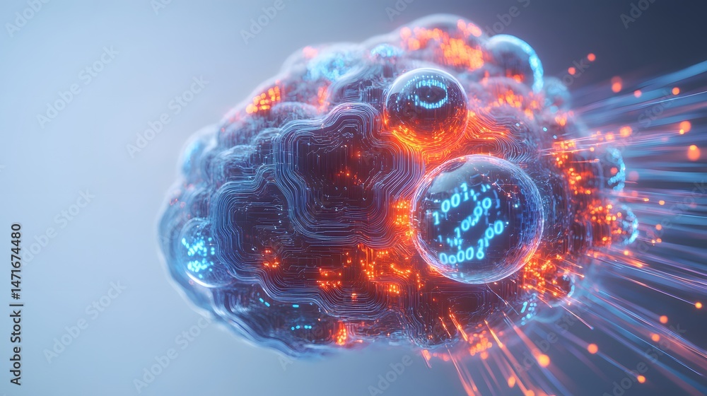 Poster intricate futuristic glowing cloud with circuit patterns