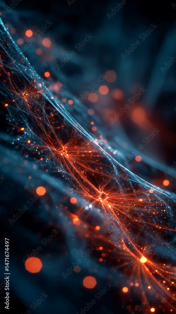 Poster Abstract image of glowing orange and blue network, creating a dynamic and energetic visual, symbolizing connection, technology, or innovation