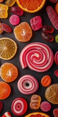 Colorful Candy Array on Dark Background