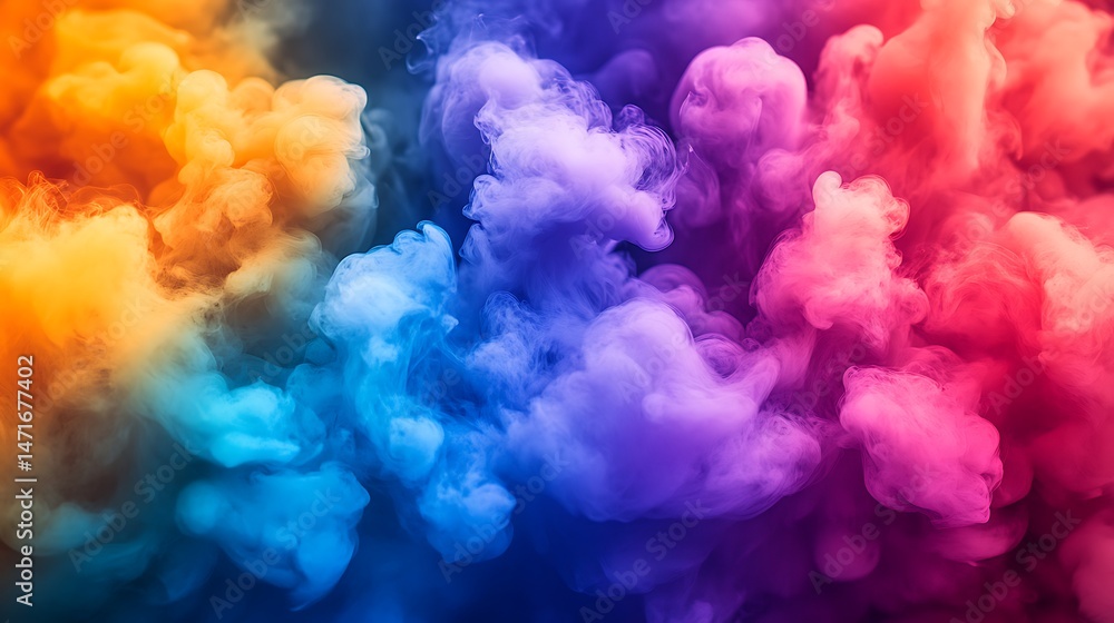 Poster vibrant colored ink swirling in water, creating a dynamic and abstract pattern