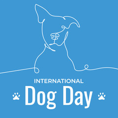Dog Day banner with one line art drawing. International pet holiday background. Vector illustration.