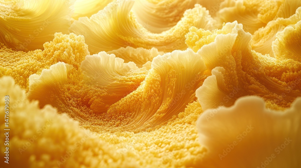 Poster abstract textured surface of undulating, golden waves. soft, flowing forms create a sense of movemen