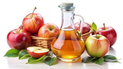 Apple cider vinegar bottle on white background natural health tonic
