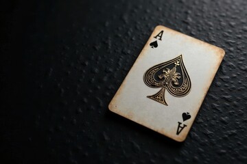 Textured black surface, ornate gold spade, vintage poker feel, nostalgic design , design element, subtle, golden