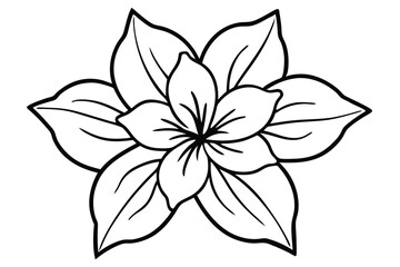 Outlined monochrome flower boasts six thick petals with internal leaf venation for coloring
