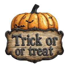 Halloween Pumpkin Sign with Trick or Treat Decor.