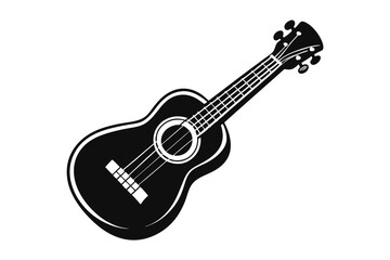 Fototapeta premium Detailed black and white artistic ukulele stands alone on a white background