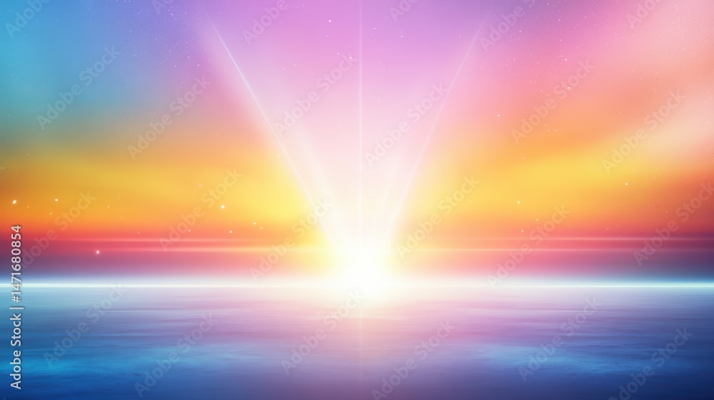 Poster surreal abstract horizon with flowing aurora energy and soft neon lights, combining modern cosmic vi
