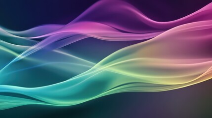 Naklejka premium Flowing aurora waves in green and violet hues on a cosmic dark background, ideal for dreamlike digital visuals, tech interfaces, and fantasy backdrops.