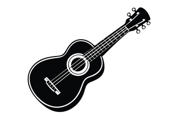 Fototapeta premium Solid black ukulele with white strings showcases simplicity and musicality elegantly