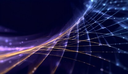 A dark blue background with lines of light purple and yellow in the foreground, creating an