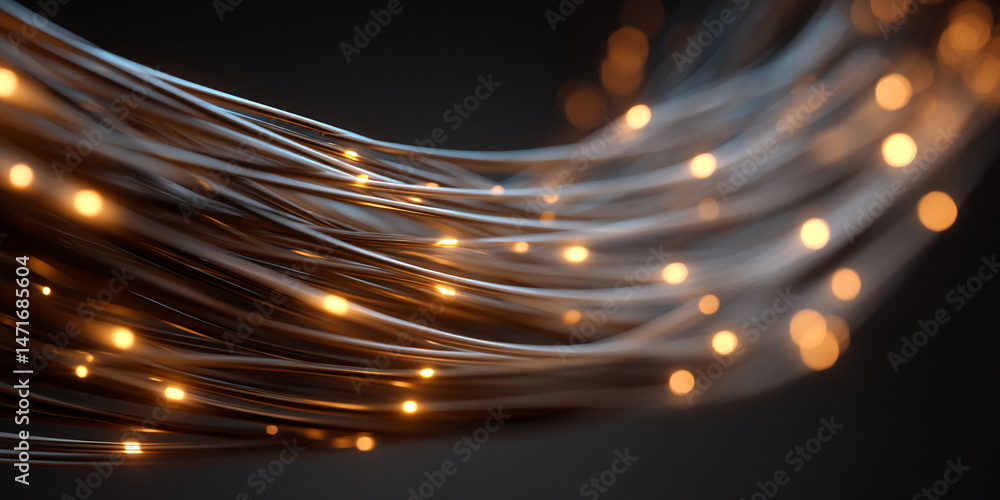Aufkleber Abstract image of flowing, illuminated strands, creating a dynamic and interconnected visual, symbolizing network, connection, and technology
