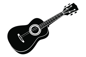 Fototapeta premium Minimalist black ukulele features a simple design against a stark white backdrop for clarity