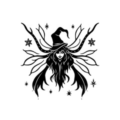 Enigmatic enchantress, stylized vector art revealing halloween's mystery and magic