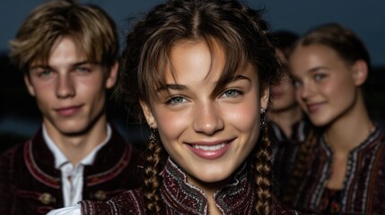 Fototapeta premium Young people in Swedish folk costumes, boy, teenager, beauty, relationship