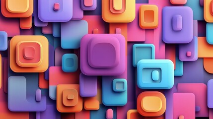 Fototapeta premium Colorful, layered, square abstract art. Vibrant, 3D geometric shapes create a dynamic composition