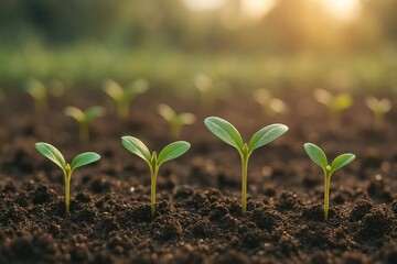 Young plants growing in sunlight.
