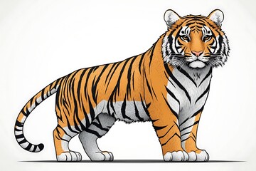 Obraz premium A majestic standing tiger depicted in bold colors against a clean white background