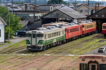 Naklejka premium Kominato railway's old-Fashioned Trains parked at Goi Station in Ichihara, Chiba Prefecture