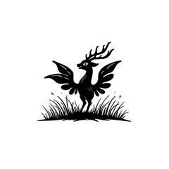 Whimsical winged deer illustration in a monochromatic scheme for versatile applications