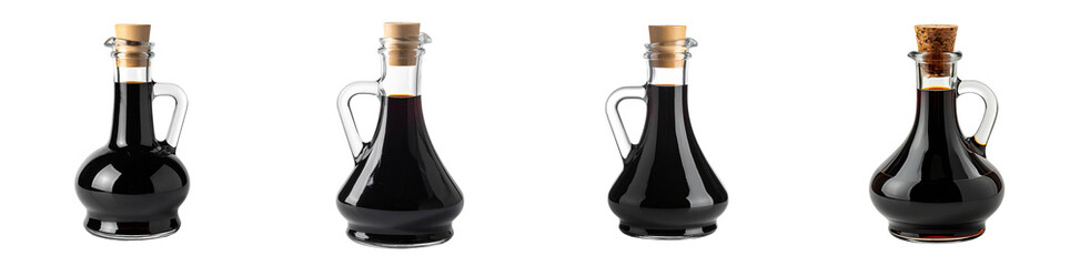 Glass bottle of balsamic vinegar PNG set Transparent background