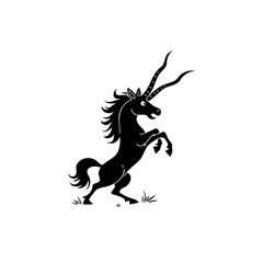 Heraldic Silhouette: Fantastical Creature with Rearing Pose and Spiraled Horns