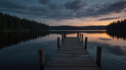 Fototapeta premium quiet dock on northern lake at dusk
