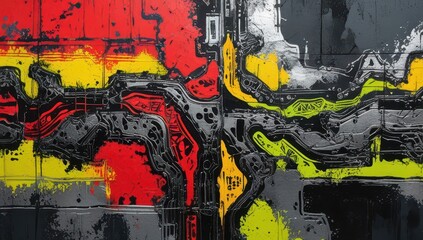 This dynamic composition features striking colors and intricate patterns, combining urban aesthetics with contemporary art. Ideal for enhancing the visual appeal of homes or offices