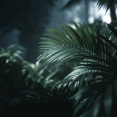 Tropical jungle foliage in moody natural lighting