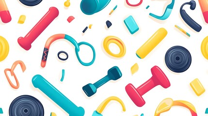 Colorful Fitness Equipment Seamless Pattern.