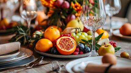 Table filled with colorful fruits and vegetables celebrating a mindful meal