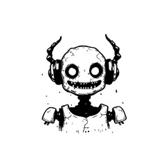 Abstract whimsical illustration of a skeletal character enjoying music