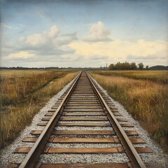 Fototapeta premium Tranquil Railroad Through Fields