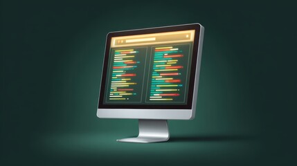 A modern computer monitor displays colorful lines of code on a dark background, symbolizing technology and programming.