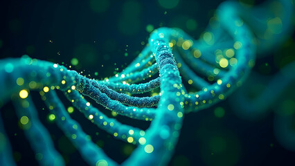 Virtual Genetic Analysis Chamber Featuring Luminous DNA Strands Rotating in Three-Dimensional Space with Flowing Biometric Data Streams