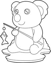 Koala Fisher Fish Fishing Animal Vector Graphic Art Illustration