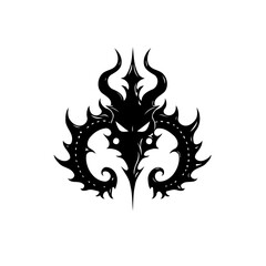 Intricate black silhouette design featuring symmetrical, abstract and tribal elements