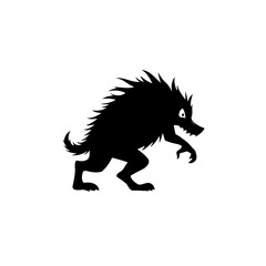 Stylized silhouette illustration of a fearsome mythical beast figure