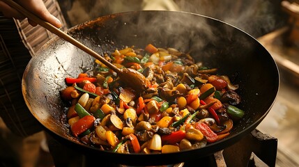 Person savoring a bowl of vegetable stir-fry made with local produce