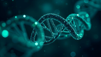Intertwined DNA Strands Emitting Brilliant Neon Light with Holographic Medical Symbols and Biometric Data Visualizations for Healthcare Diagnostics