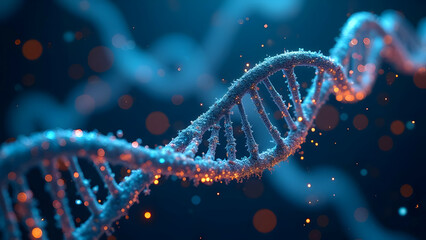 Virtual Medical Analysis System Featuring Luminous DNA Helixes Floating in Digital Environment with Flowing Biometric Data Streams