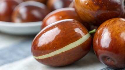 Obraz premium Close-Up of Jujube Fruit with White Stripe and Smooth Texture