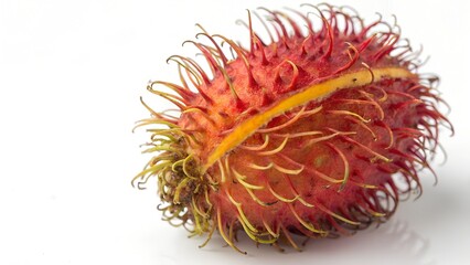 Whole Rambutan with a Bright Yellow Stripe &ndash; Isolated on White