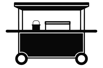 Simple black cart outline presents a bucket and box on the countertop