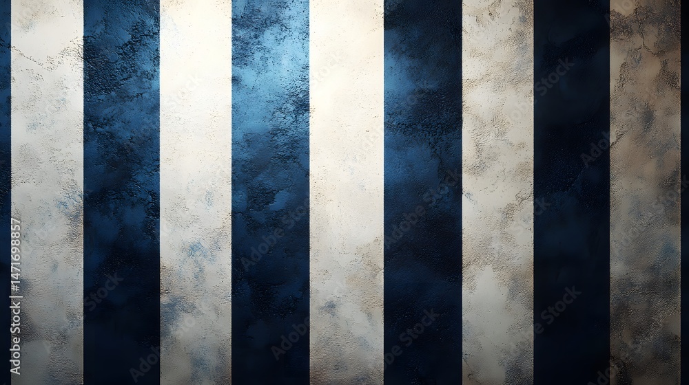 Aufkleber an abstract pattern of navy and cream vertical stripes with a grunge effect, creates an artistic and