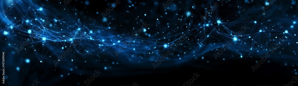 Aufkleber abstract blue digital background with glowing lines and dots forming an intricate network on a dark
