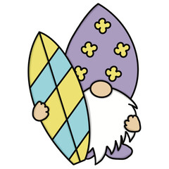 Gnome and surfboard