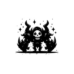 Stylized Grim Reaper Illustration with Star Accents and Intricate Details